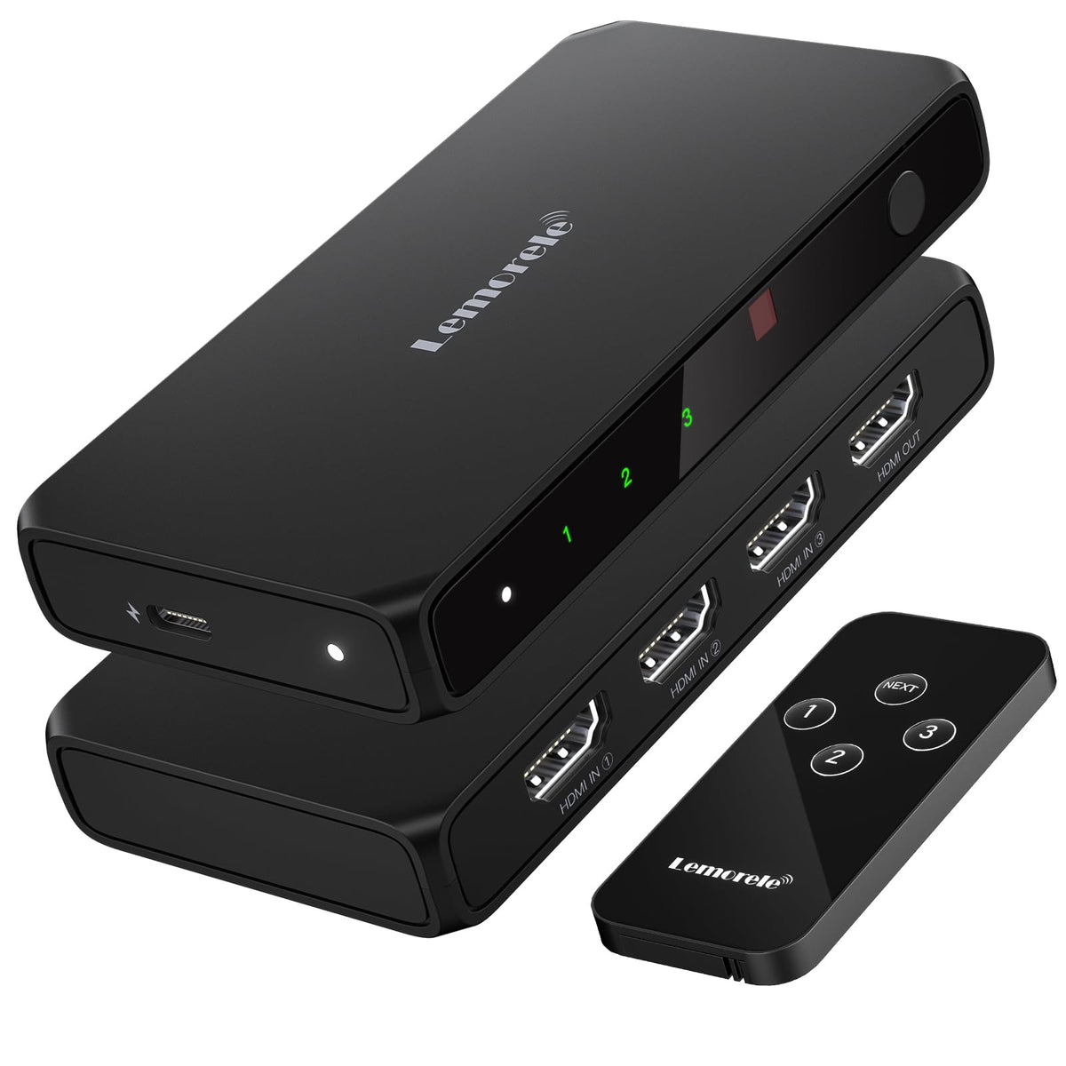 Hdmi Splitter 4K, Lemorele Hdmi Switch 3 In 1 Out With Remote Control, Hdmi Switcher With 1M Usb C Charging Cable, 4K @ 30Hz Hdm