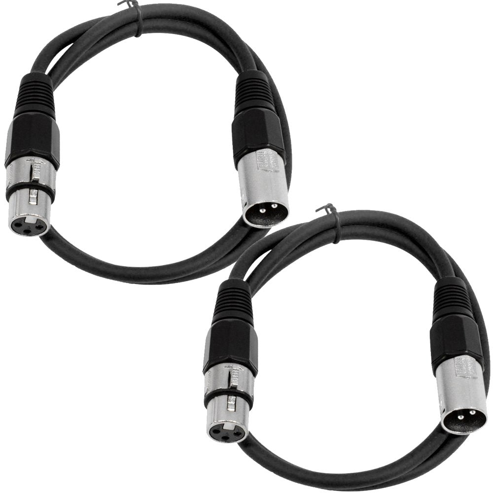 Seismic Audio Speakers 2 Foot Xlr Patch Cables, Male To Female, Black, Pack Of 2