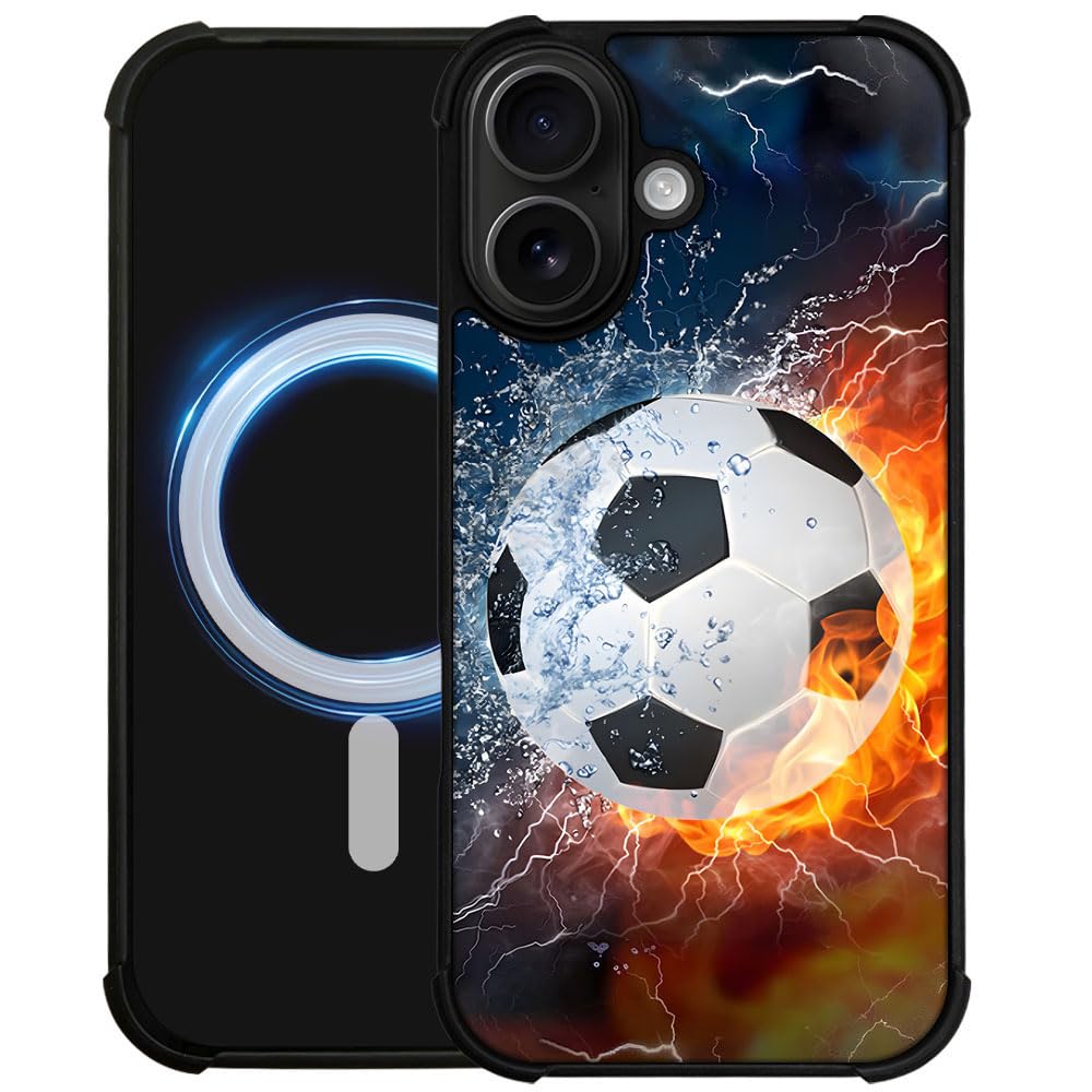DAIZAG Case for iPhone 17,[Compatible with Magsafe] Air-Guard Corners Shockproof Soft Phone Cover for Boy Men Gift,Ice Fire Socc