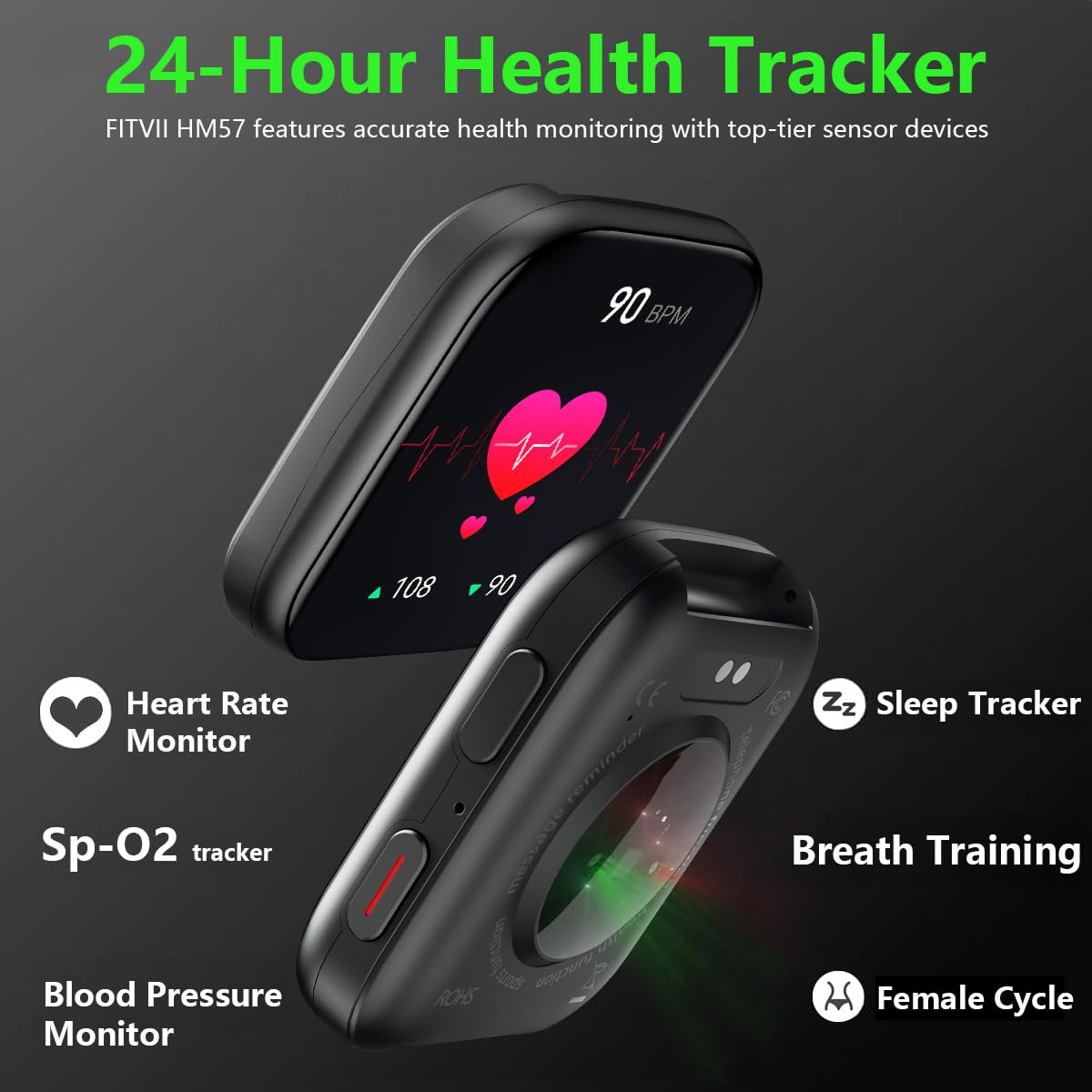 Fitvii Health & Fitness Tracker 2024 (Answer/Make Calls), Smart Watch With 24/7 Heart Rate And Blood Pressure, Sleep Tracking, B