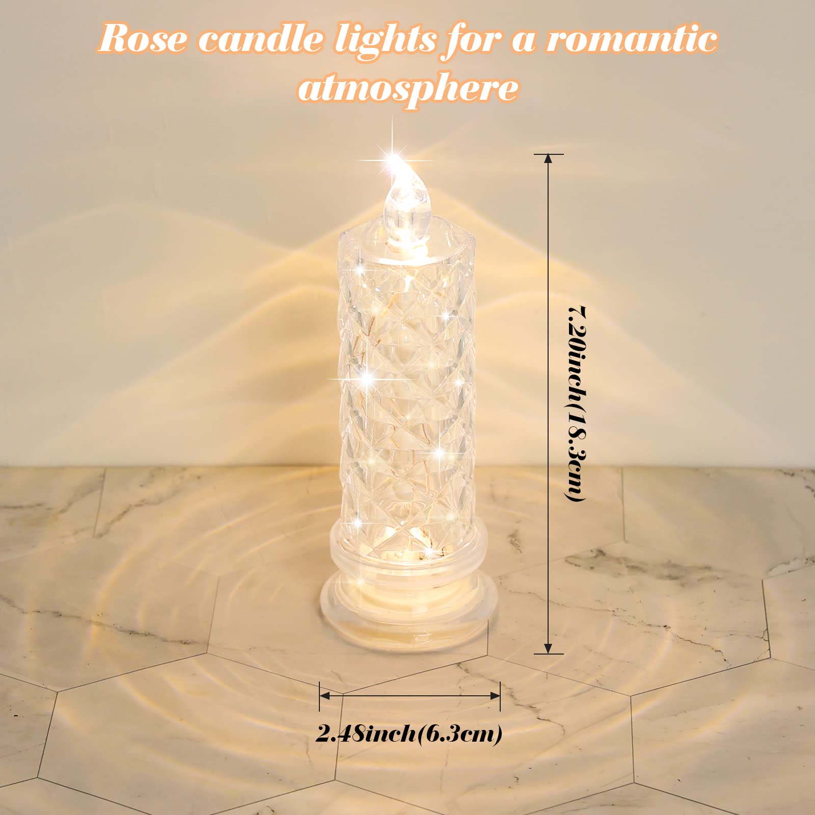 Supbri Rose Shadow Led Flameless Candles, 6Pcs Romantic Battery Operated Candles Led Pillar Candles For Valentine'S Day Romantic