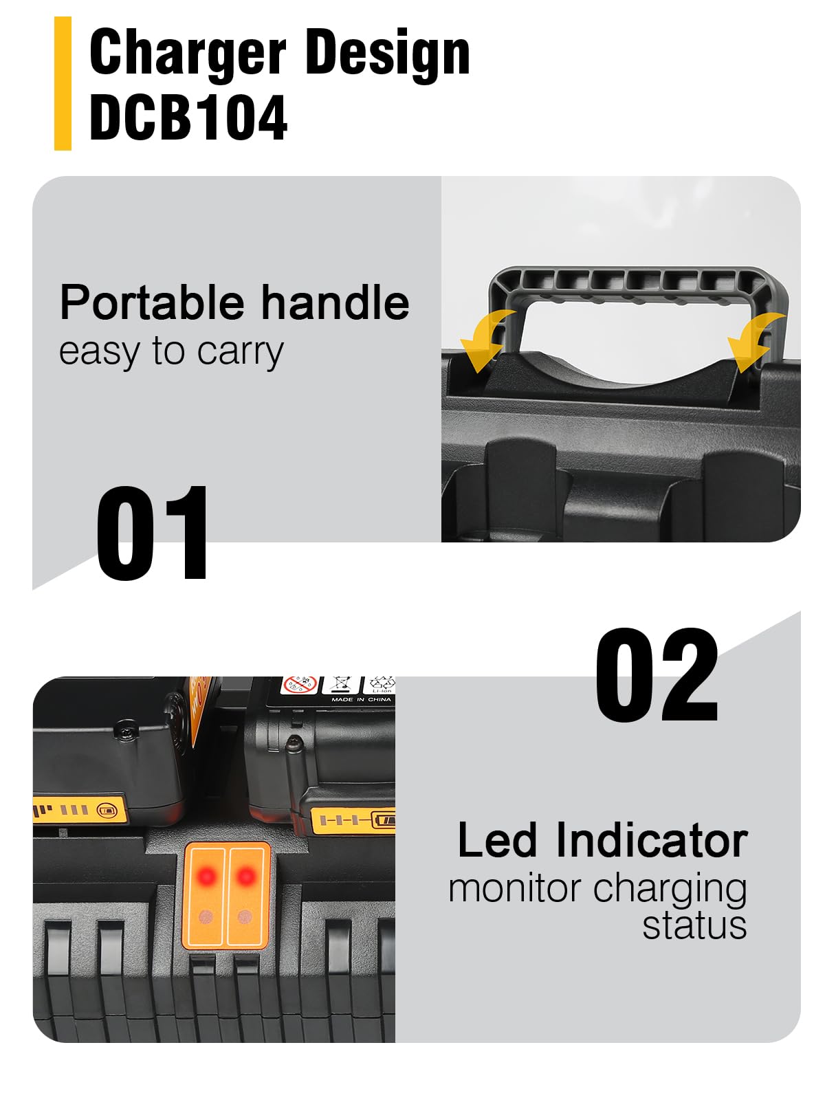 Dcb104 20V Max Battery Charger Replacement For Dewalt Battery Charger, 4 Port Multi Charger Station With 2 Usb Ports, Compatible