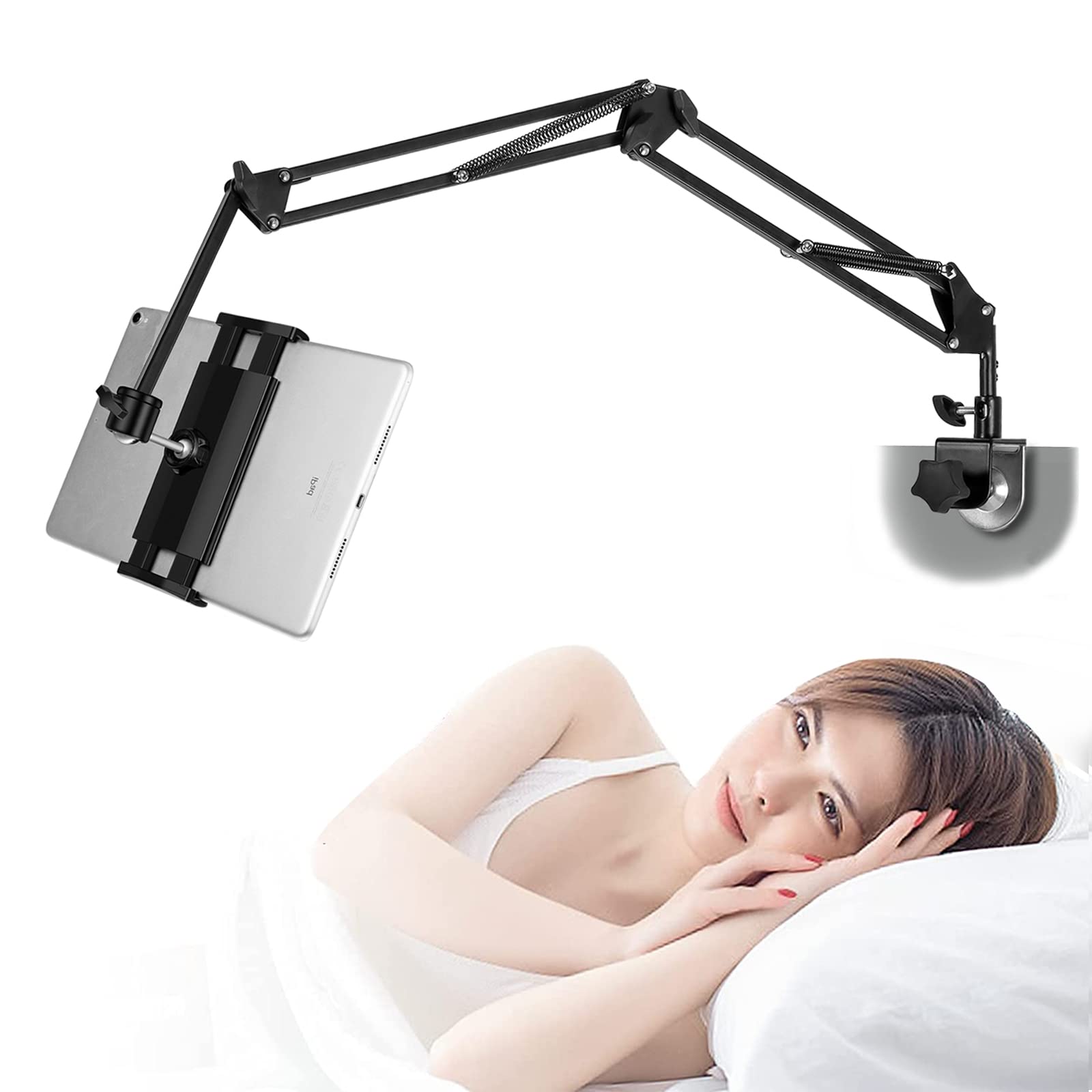 Tablet Stand Phone Holder Tablet Holder For Bed [Ultra Sturdy Bottom Clamp] , Flexible Tablet Arm Stand For Desk Mount Compatibl