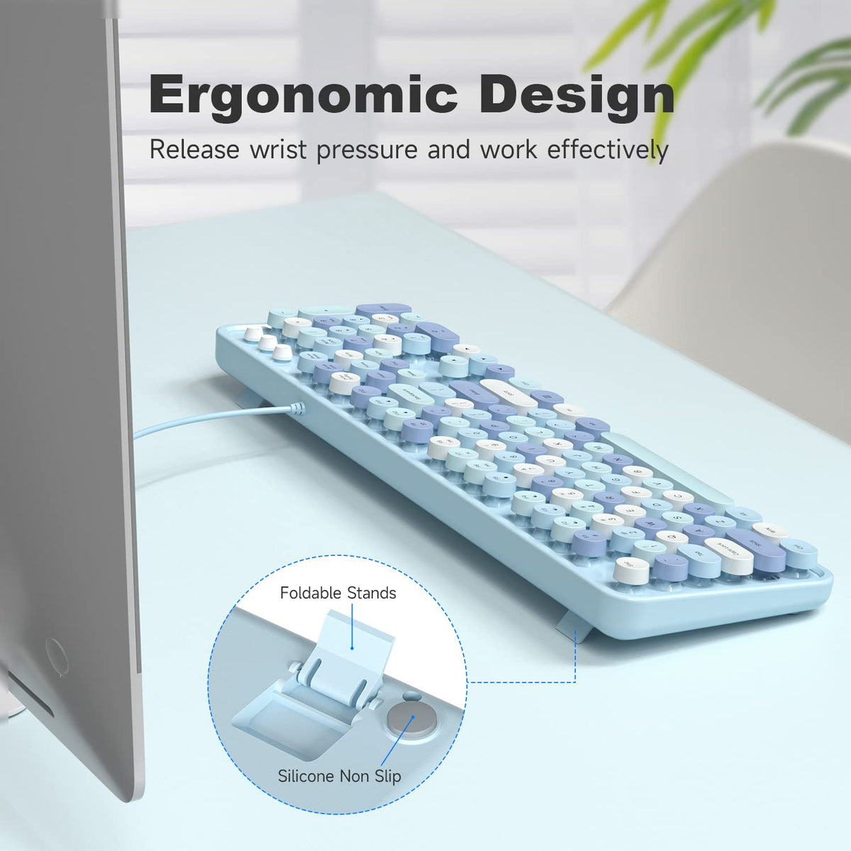 Mowux Computer Keyboard Wired, Plug Play Usb Retro Round Typewriter Ke ...