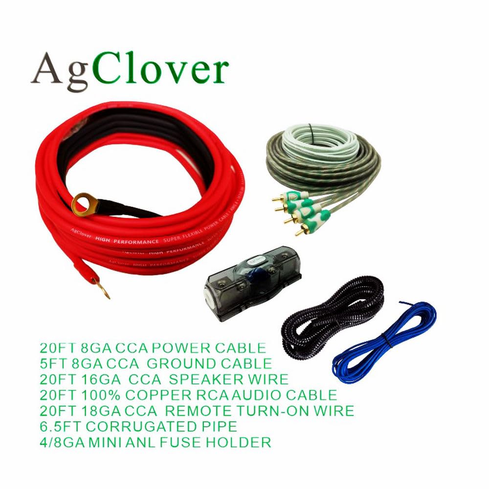 Agclover 8 Gauge Cca Amplifier Installation Wiring Kit, 800W Power Handling Complete Amplifier Wire Installation Audio System Ki
