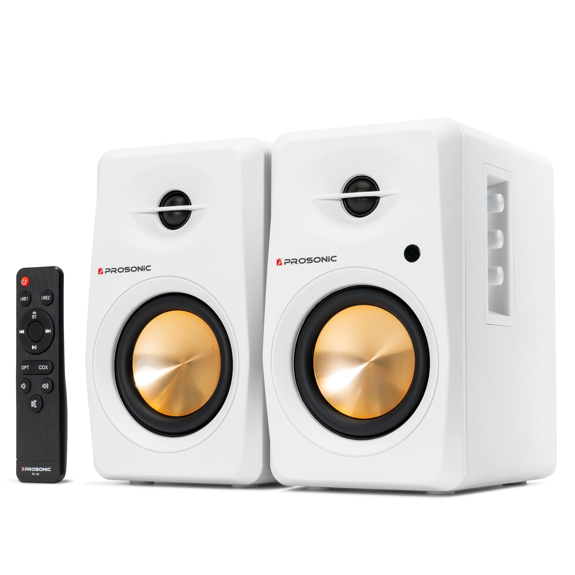 Prosonic Bt30 Active Powered Bluetooth Bookshelf Speakers, Studio Monitor, Home Theater, Turntable, With Optical Input, Coaxial