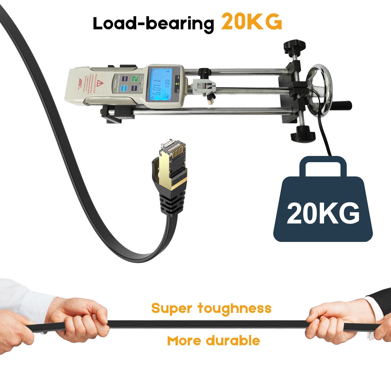 Ercielook Ethernet Cable 75 Ft High Speed, Cat8 Shielded Flat Internet Cable With Clips, Faster Than Cat7 Lan Wire   Black 23 M