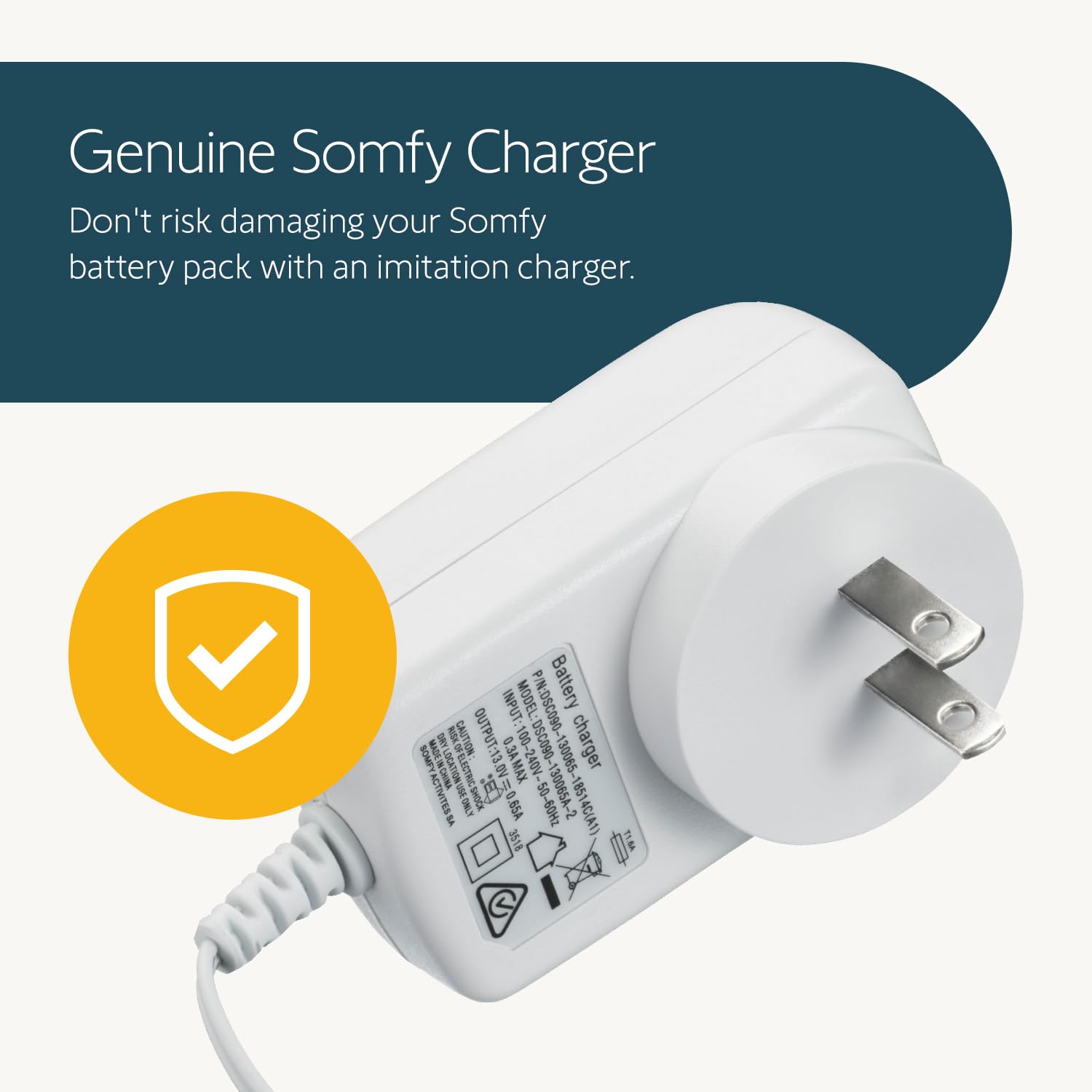 Somfy Sonesse Wirefree Plug In Charger 9020672   Compact & Efficient Lithium Ion Battery Charger For St30 & R28 Motors   8 Hour
