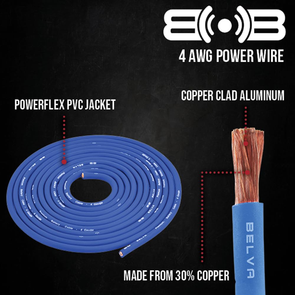 Belva True 4 Gauge Awg Premium Cca Complete Amplifier Wiring Kit With Ofc 4 Channel Rca Cable   Bak44Bl Blue