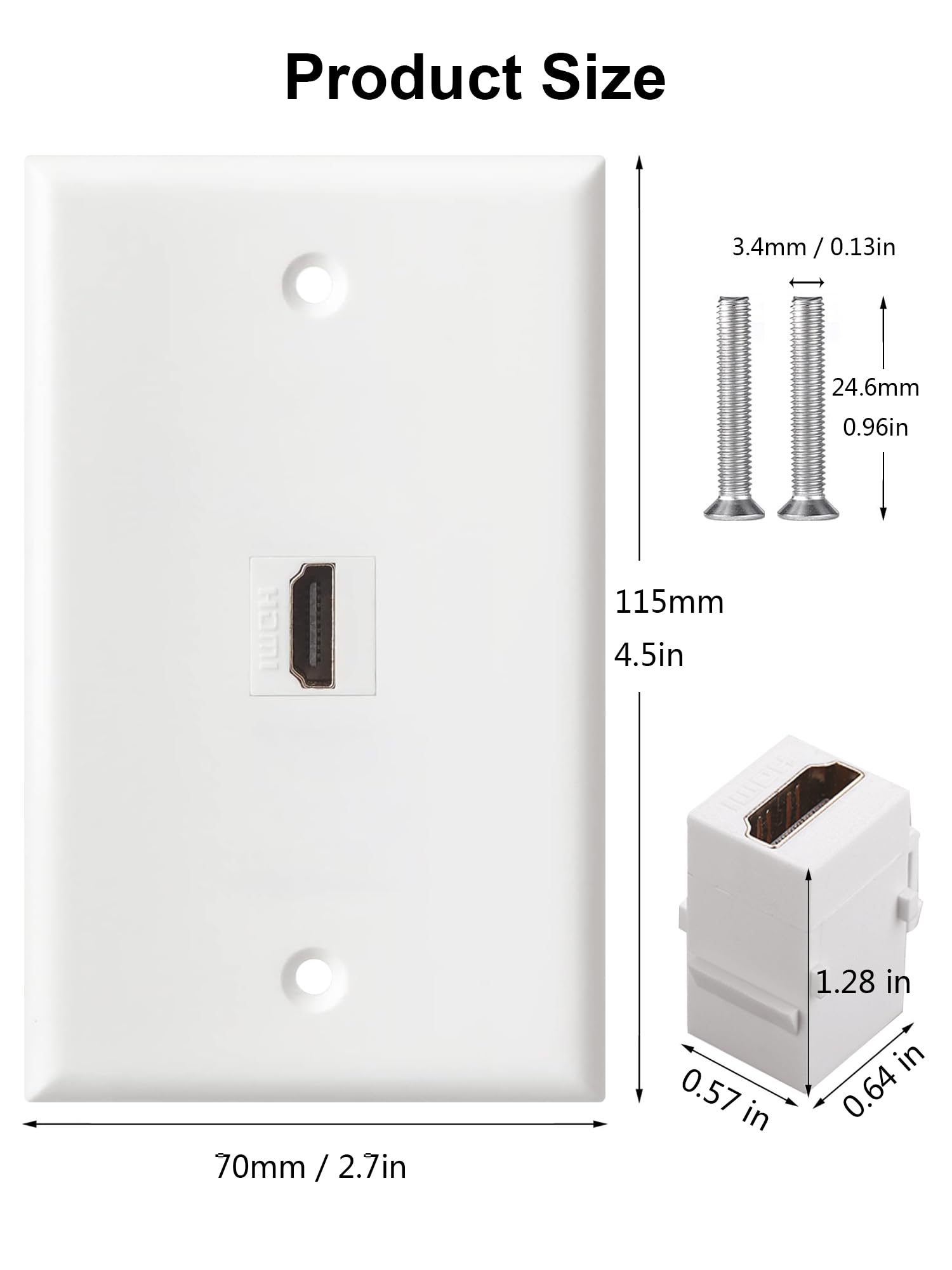 Hdmi Wall Plate, 1 Port 4K Hdmi Keystone Female To Female Wall Plate White
