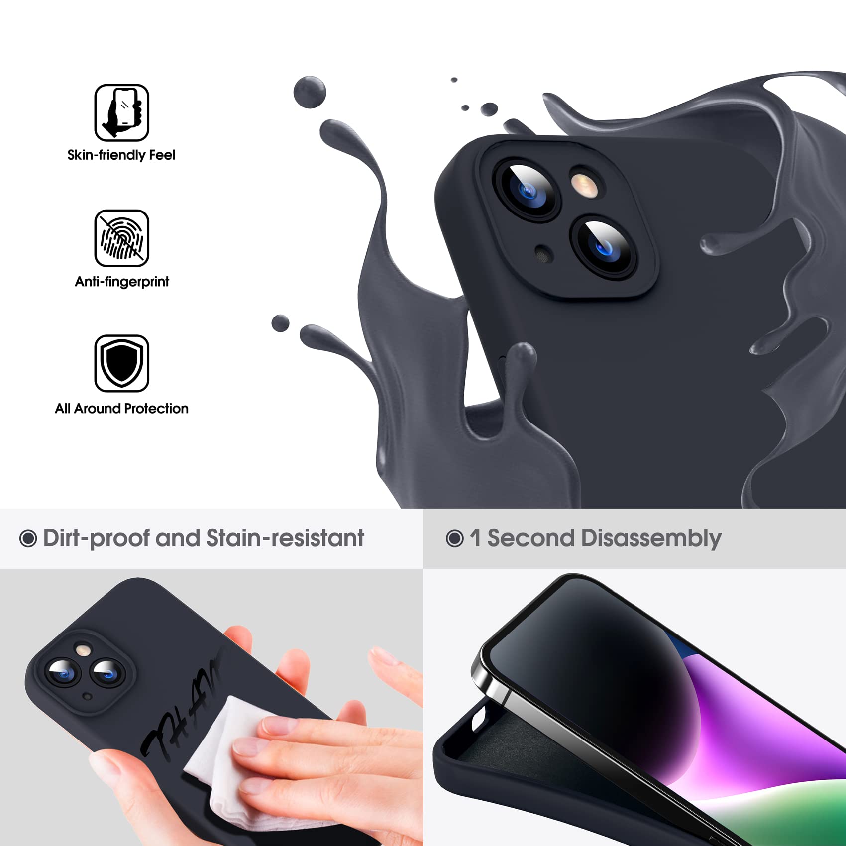 Supdeal Liquid Silicone Case For Iphone 14, [True Liquid Silicone] [Anti Fingerprint] 4 Layer Phone Case Protective Cover, Full