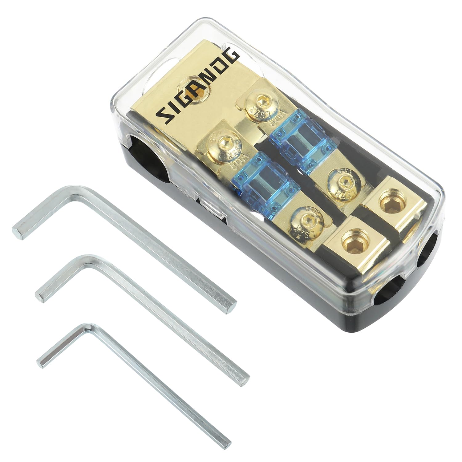 Sigandg 2 Way Anl Fuse Holder With 60A Mini Fuse, 0/2/4 Gauge In 4/8 Gauge Out Fuse Distribution Block, 12V Used For Audio Stere