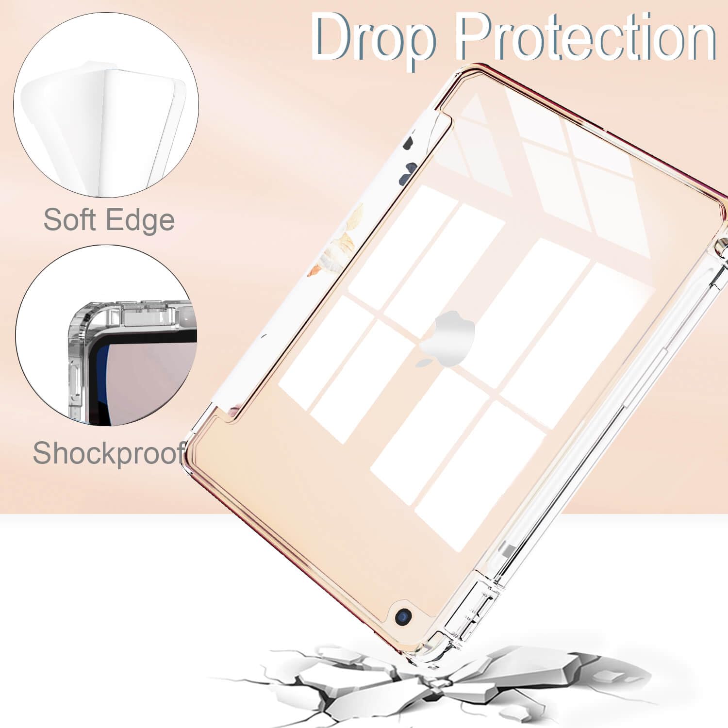 Feams For Ipad 9Th Generation Case 10.2 Inch, Trifold Ipad 10.2 Case Clear Transparent Back Cover With Pencil Holder & Auto Slee