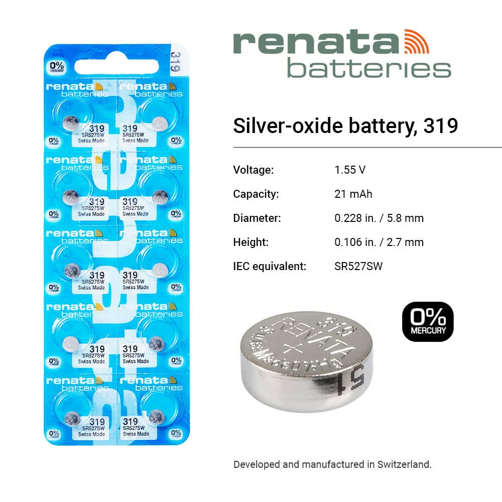 Renata 319 Sr527Sw Batteries   1.55V Silver Oxide 319 Watch Battery (2 Count)