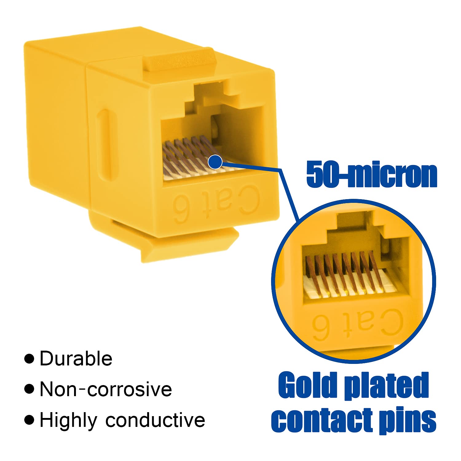 Beszin Cat.6 Rj45 Inline Coupler With Keystone Latch, Female Female [50 Micron Gold Plated] (5 Pack, Yellow)