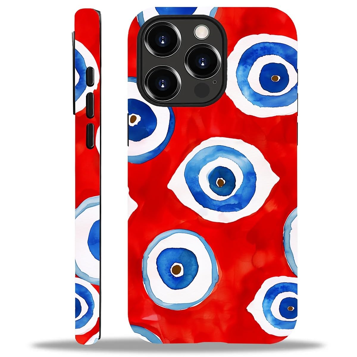 WANKBLC Compatible with iPhone 14 Pro Matte Case, Evil Eye Red Blue Pattern for Girl Full Body Design Soft Silicone Drop Shock S