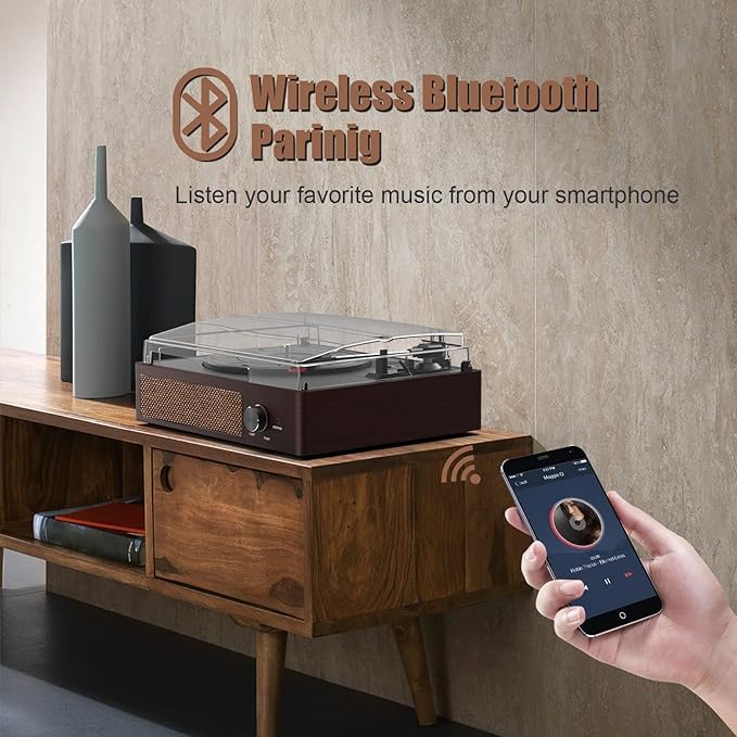 Vinyl Turntable, Bluetooth Portable Vinyl Turntable Vinyl Turntable With 3 Speed 33/45/78 Rpm And Built In 2 Stereo Speakers  Na