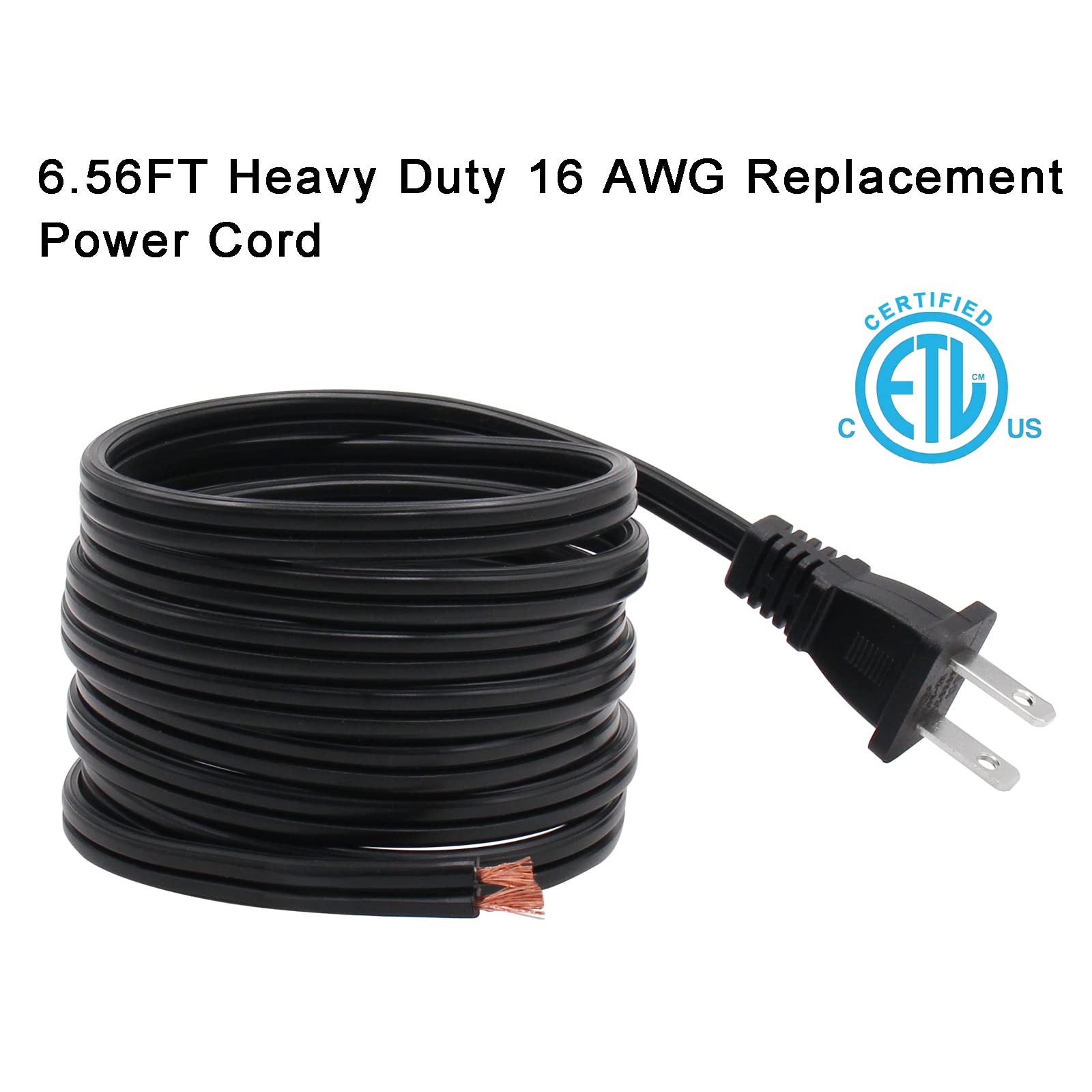 2Pack Power Cord Replacement,6.46Ft Cable 110V 115V 120V 300V Pigtail For Appliance, Nema 1 15P 2 Prong Plug Us Spt 2 16Awg (16/