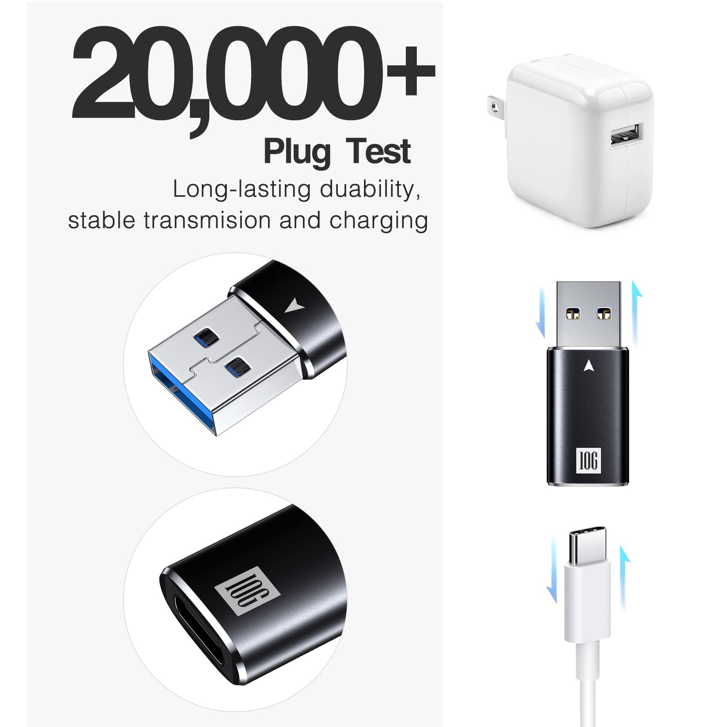 [10Gbps] Usb C Female To Usb Male Adapter, Usb 3.1 A To Usb C Adapter Superspeed Data Sync Compatible With Iphone 16/ Iphone 15 Plus Pro Max,Type C Earphone, Laptop, Charger, Quest Link  Black