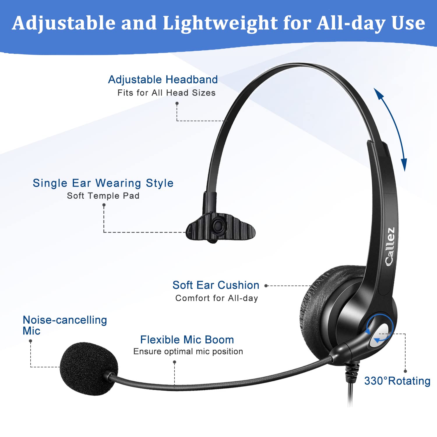 Rj9 Telephone Headset With Mic Noise Cancelling, Quick Disconnect Phone Headset Compatible With Polycom Voip Vvx311 Vvx411 Vvx25