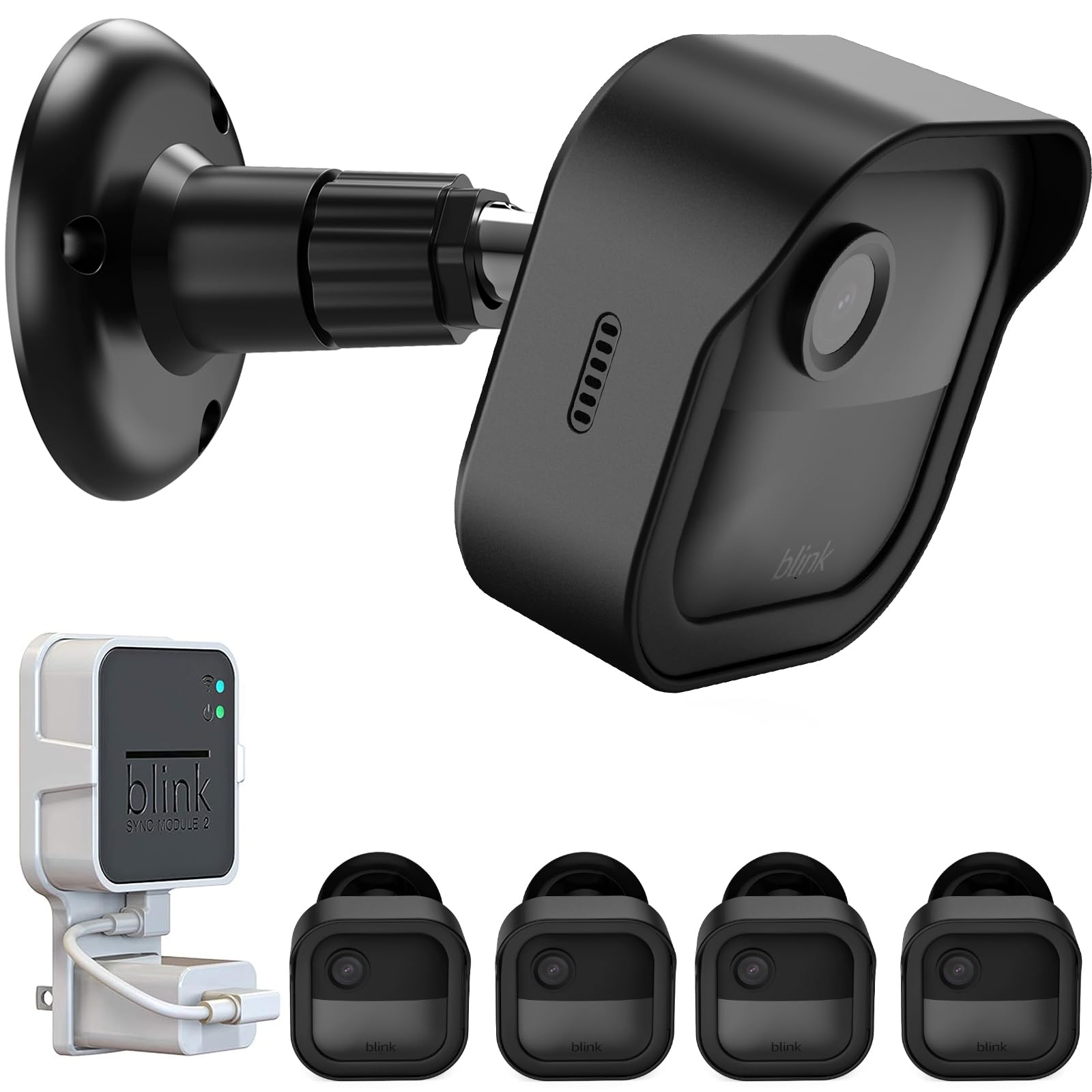 Wall Mount For Blink Outdoor 4 (4Th Gen) And Blink Outdoor (3Rd Gen), 4 Pack Weatherproof Protective Housing And 360 Degree Adjustable Mount With Sync Module 2 Mount (Blink Camera Not Included, Black)