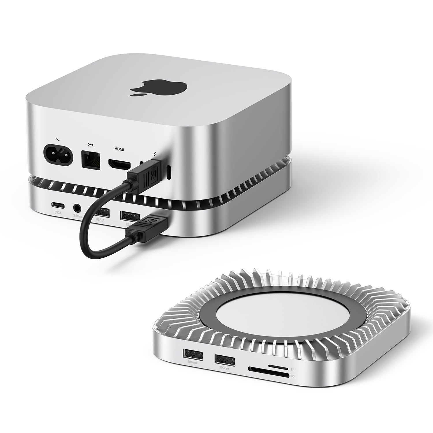 Raycue Mac mini M4 Dock & Stand with 8T NVMe SSD Enclosure, 2 USB A 10Gbps,10G USB C Data Port, 5G USB A*2, USB-C Charge, SD/TF,