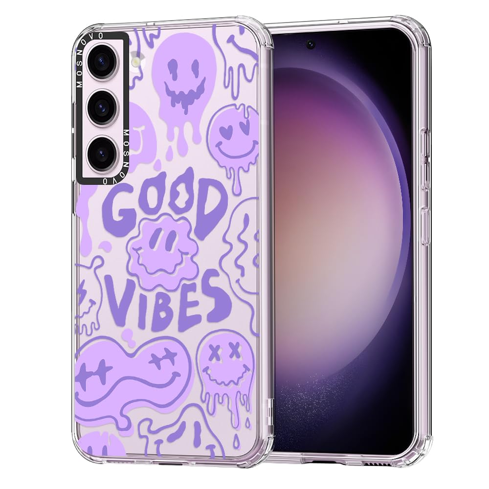 Mosnovo Galaxy S23 Case, Good Vibes Smile Face Women Girls Clear Design Transparent Plastic Hard Back Case With Tpu Bumper Prote