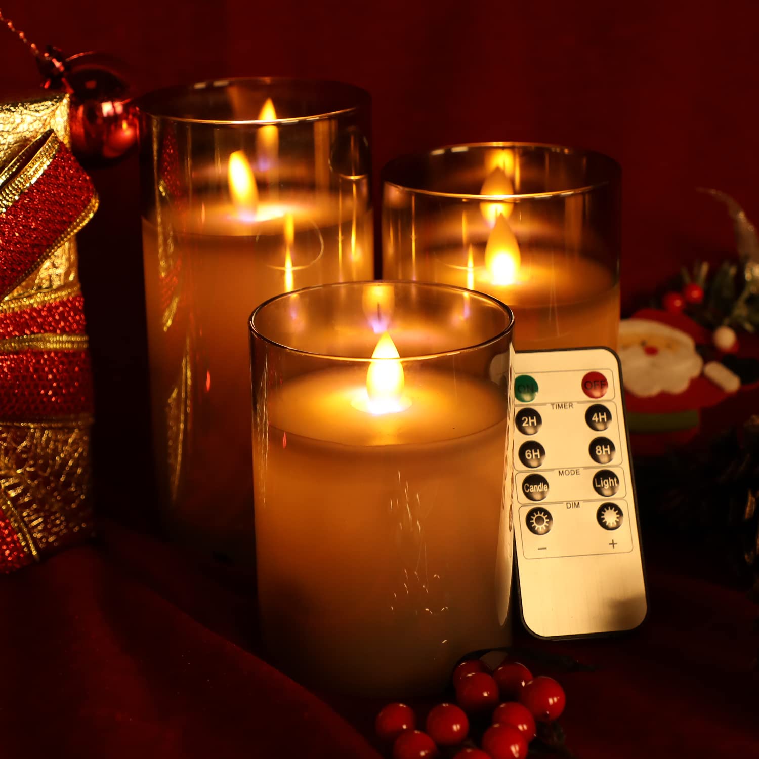 Yinuo Candle Flameless Led Candles Flickering, Battery Operated Candles With Timer Remote, Glass Effect Candles Warm Color Movin