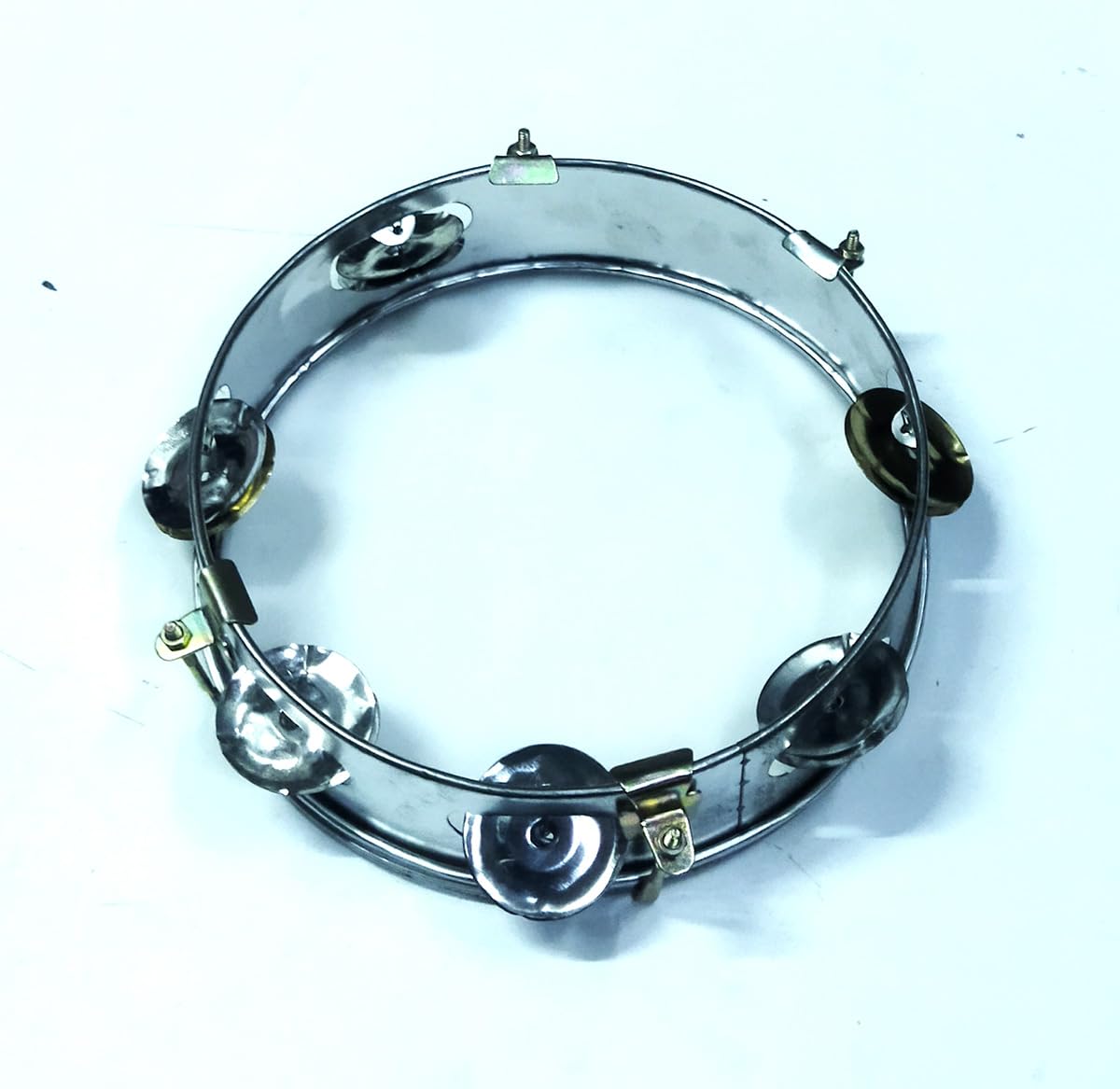 Tambourine Hand Percussion Musical Instrument (8 inch) Silver & Clear