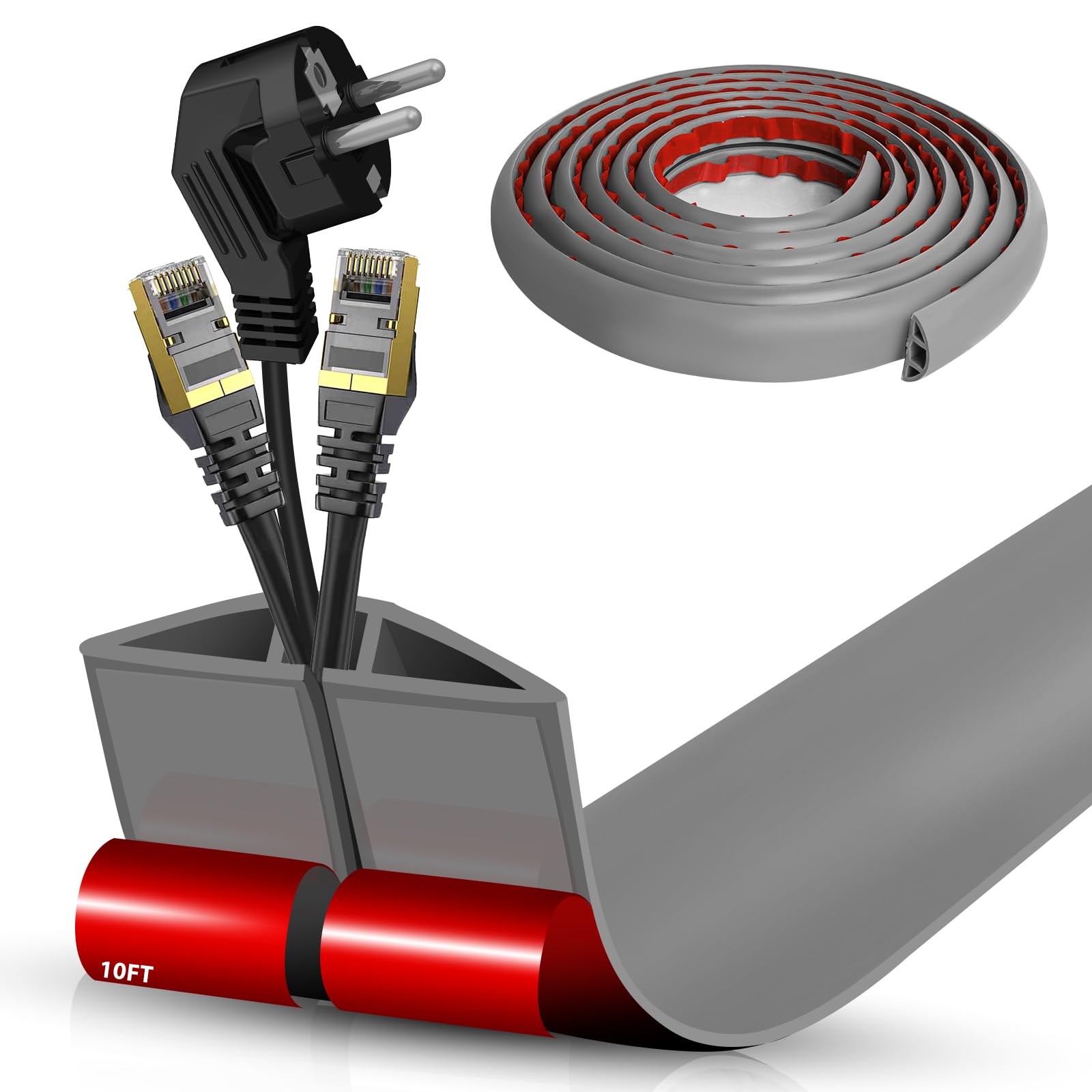 Floor Cord Cover Cable Cavity 0.6''X0.35'' Self Adhesive Cord Hider Floor 10Ft Floor Cable Management Power Cord Protector Floor