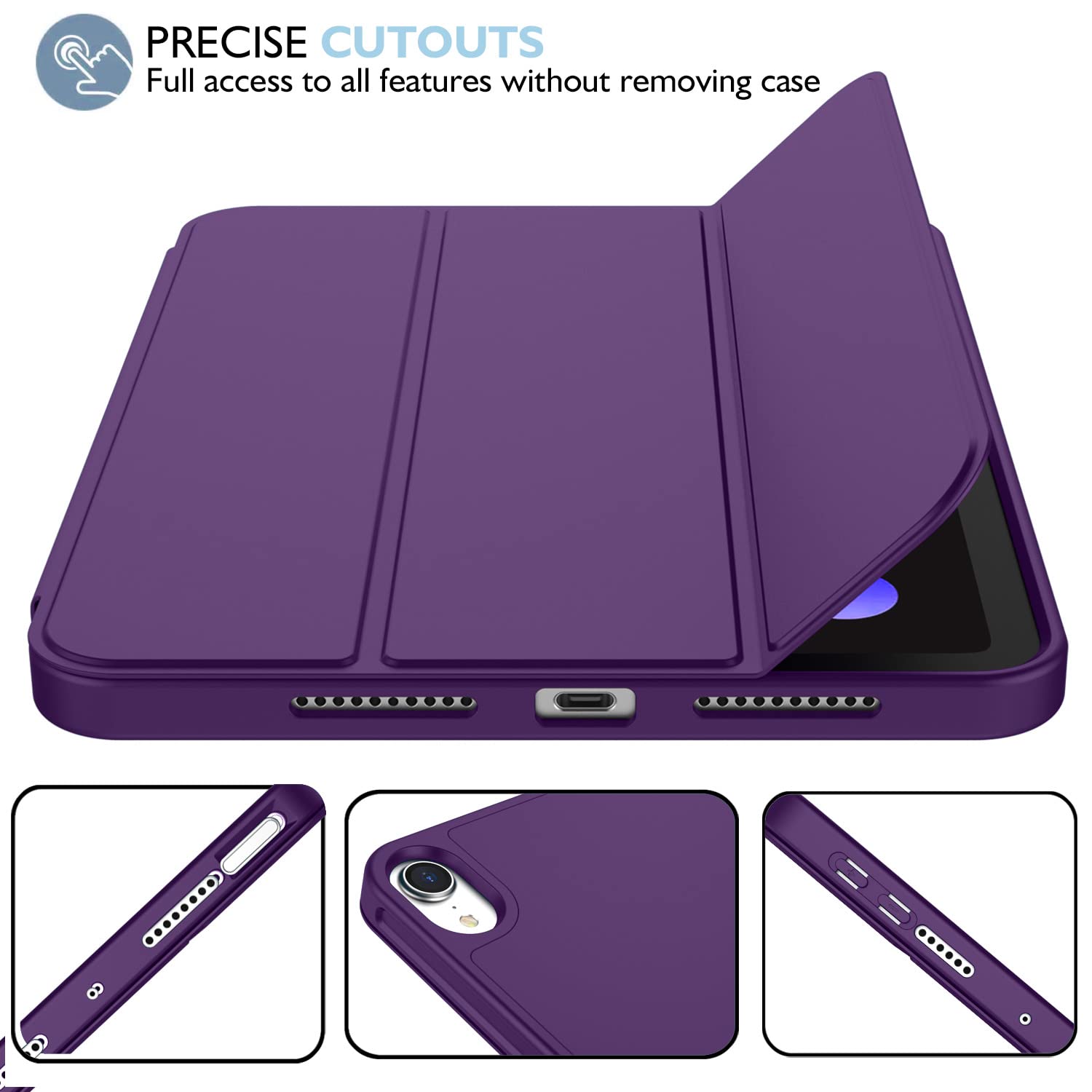 Imieet Ipad Mini 7 Case 2024 (A17 Pro), Ipad Mini 6 Case (8.3 Inch,2021 Model), Ipad Mini 7Th/6Th Generation Case With Pencil Holder, Trifold Stand Smart Case With Soft Tpu Back,Dark Purple