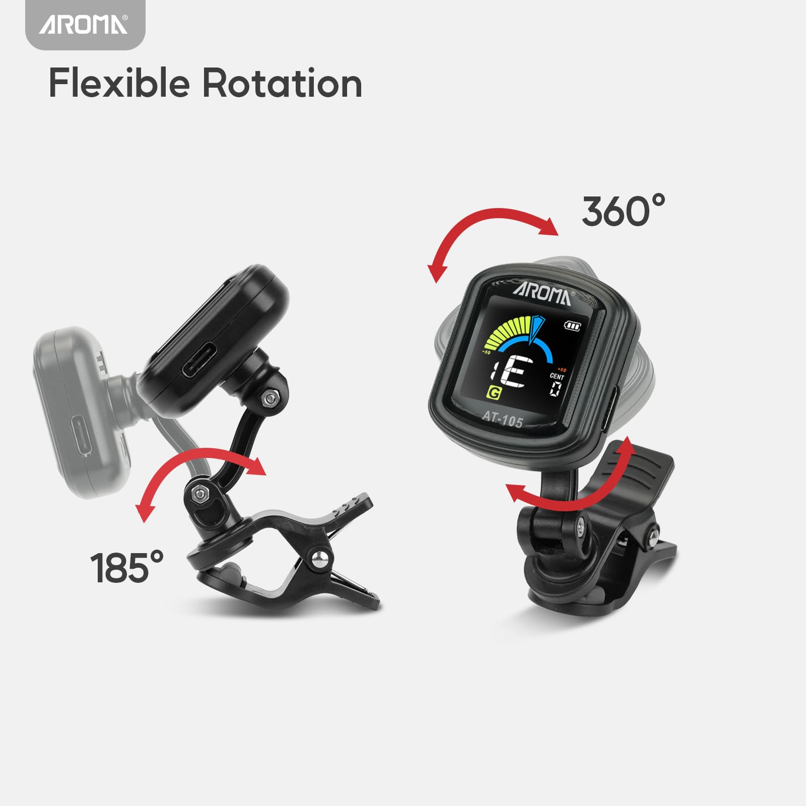 Aroma Guitar Tuner Clip On Rechargeable For Chromatic Guitar Bass Ukulele Violin Fast Accuratie Tuning 360Rotating Silicone Clam