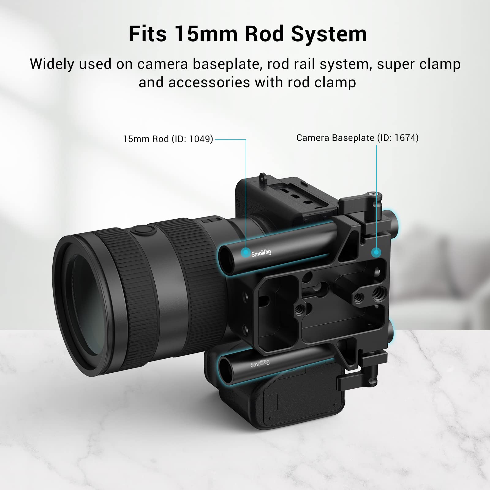 Smallrig 4 Inches (10 Cm) Black Aluminum Alloy 15Mm Rod With M12 Female Thread, Pack Of 2 1049