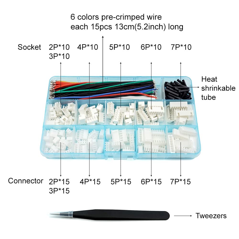 2.54Mm Xh Connector Socket Kit With Pre Crimped Cable Wire 2/3/4/5/6/7 Pin Housing Jst Adapter Cable Male And Female Compatible