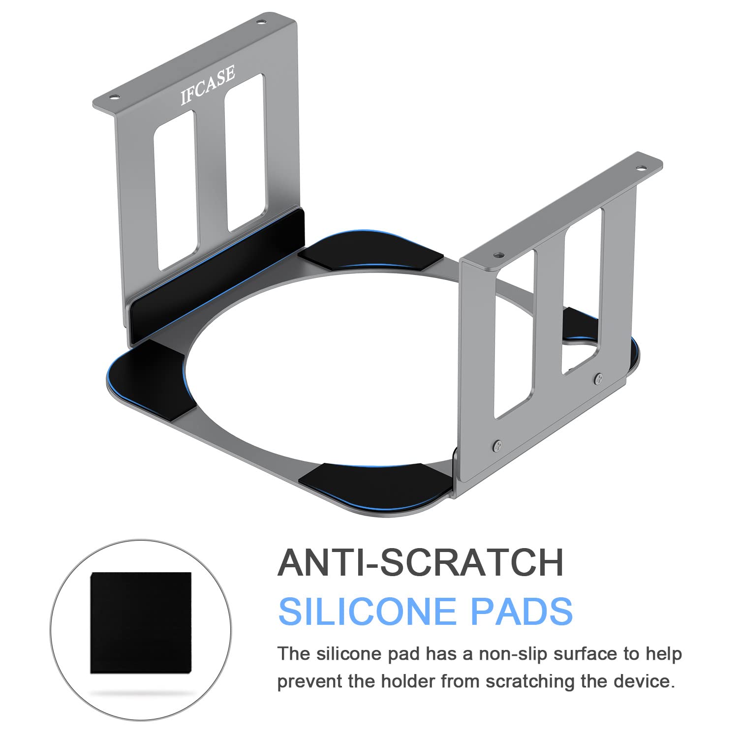 Ifcase Aluminum Under Desk Stand Mount For Mac Studio M2 M1 Max, Ultra With Anti Scratch Pad (Silver)