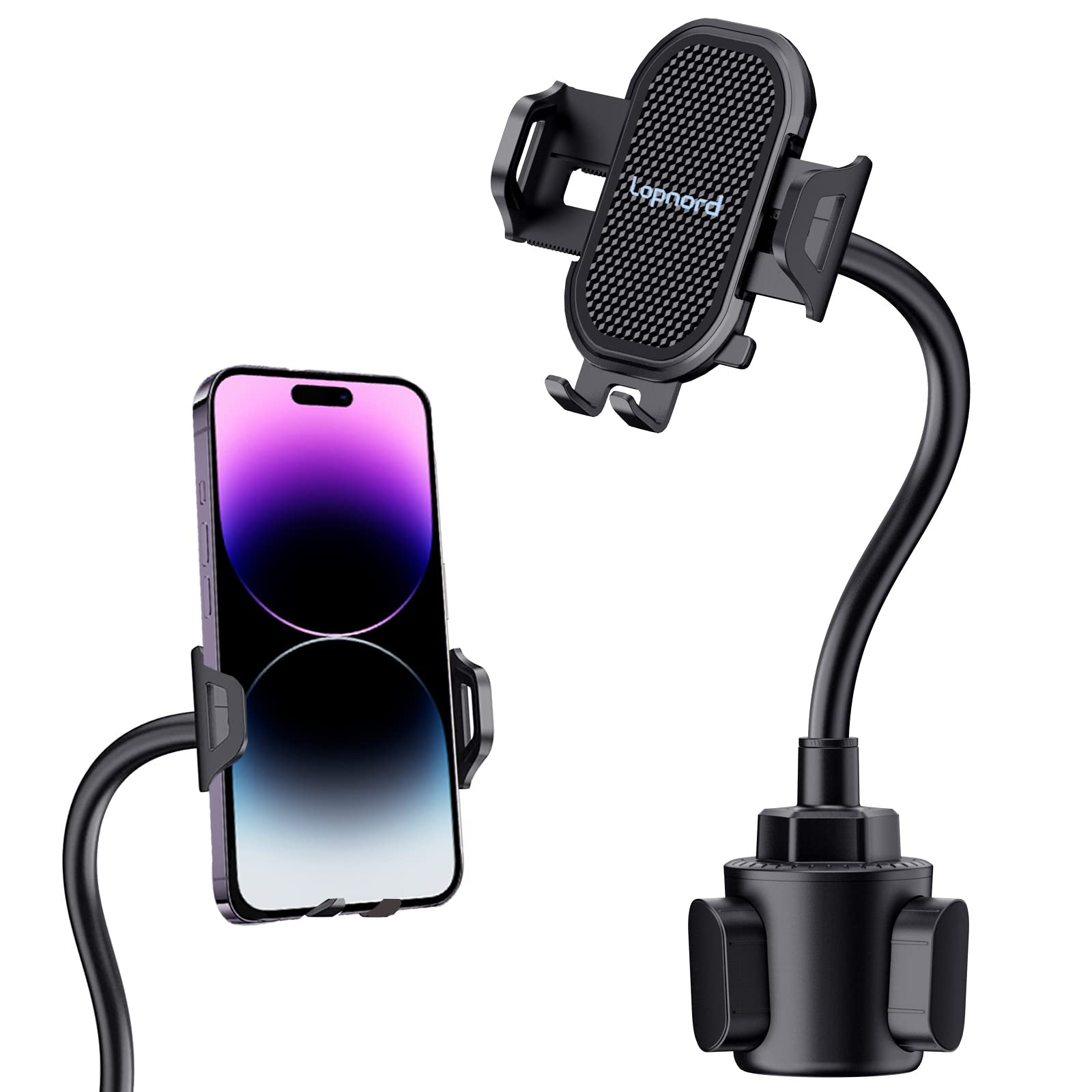 Lopnord Car Phone Holder Mount Cup Holder, Phone Mount For Car Compatible With Iphone 14 13 Pro Max/Samsung Galaxy S23 S22 Ultra/S21/S20, Cell Phone Holder Car Flexible Gooseneck Phone Holder For Car