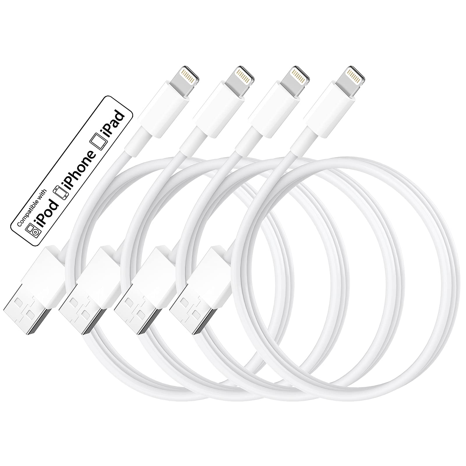 Pgqbs For Iphone Charger Cable 3Ft 4Pack For Lightning To Usb Charging Cord 3Foot,For Apple For Iphone 14 Pro Max/14/13/12/11/Xr/Xs/X/8/7/6, For Ipad/Air/Mini White Fast Phone Charge 3 Feet
