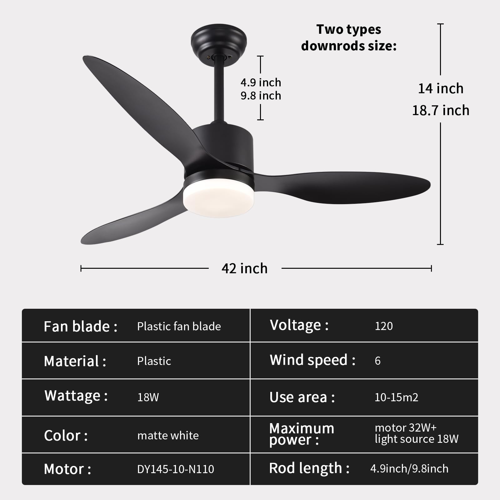Ahawill Ceiling Fans With Lights,42'' Black Outdoor Ceiling Fan With Light And Remote Control,6 Speed,Reversible,Noiseless,3 Bla