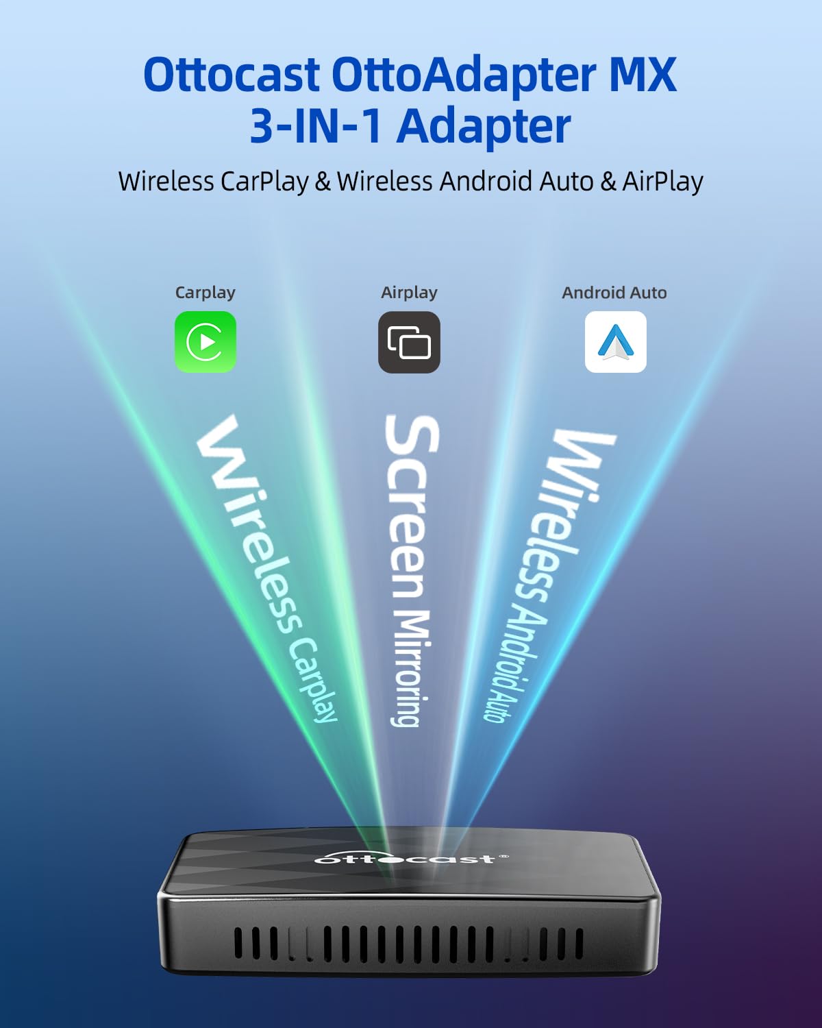 Ottoadapter Mx Wireless Carplay Android Auto Adapter With Airplay, 3 In 1 Car Dongle 2024 Upgraded Dual Channel Direct Connectio
