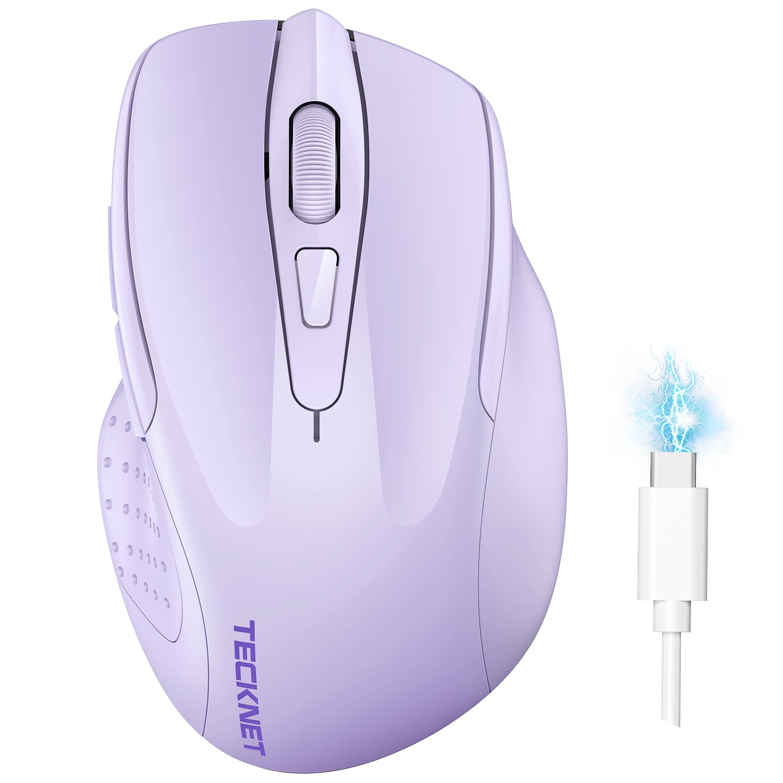 Tecknet Wireless Mouse (Bt5.0/3.0 & 2.4G) Rechargeable 4800 Dpi Silent Mouse 6 Buttons Bluetooth Mouse, Usb A Mouse Wide Compatibility   Lavender