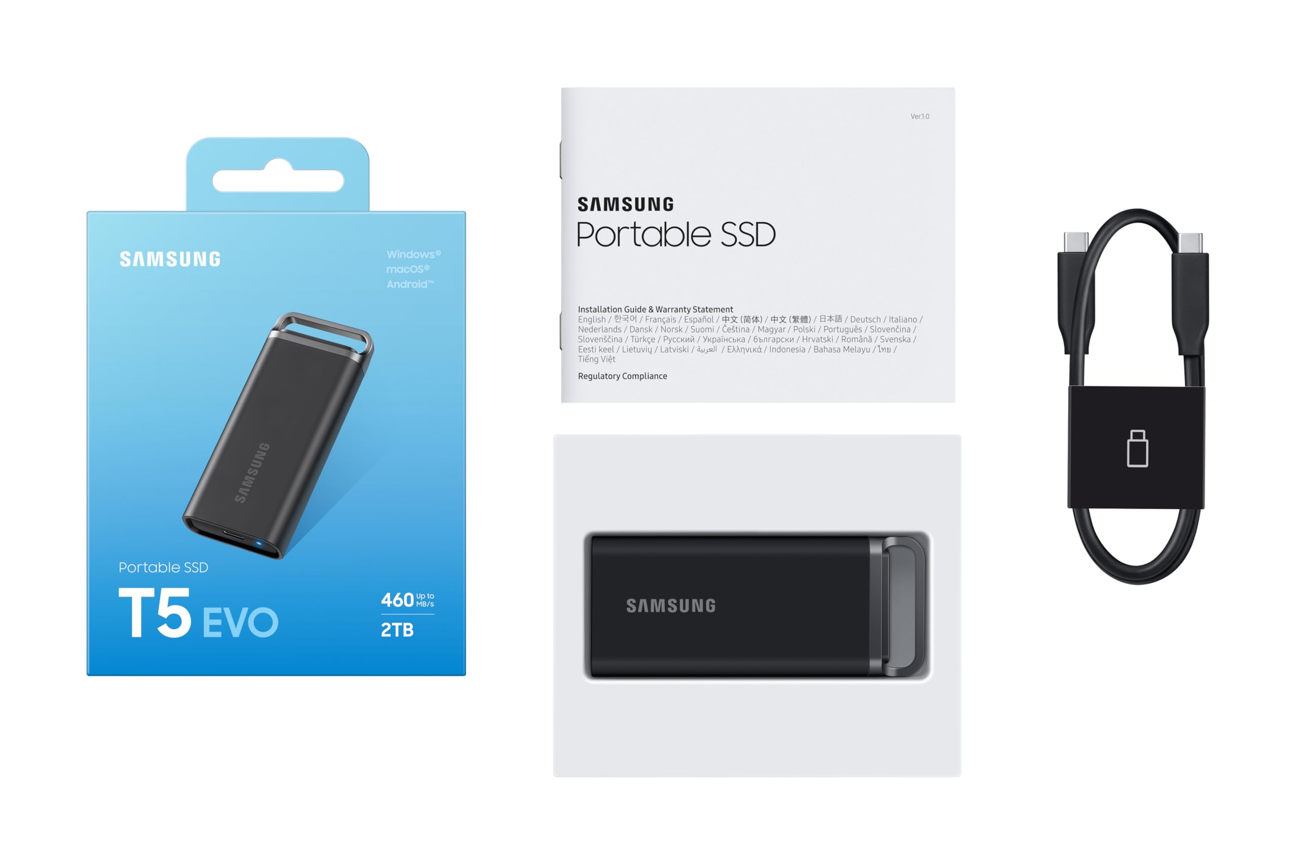 Samsung T5 Evo Portable Ssd 2Tb, Usb 3.2 Gen 1 External Solid State Drive, Seq. Read Speeds Up To 460Mb/S For Gaming And Content