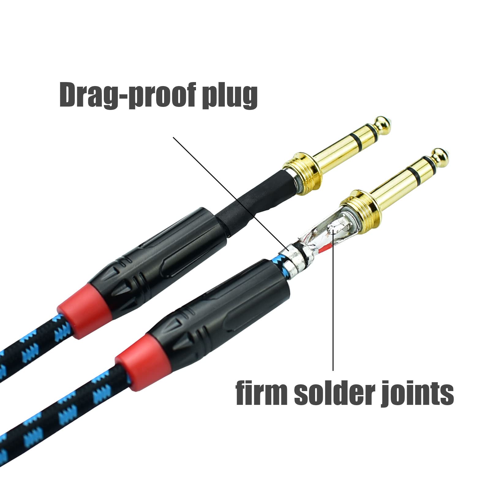 Mugteeve Balanced 1/4 Inch Trs To Trs Male Instrument Patch Cable, 3.3 Feet Stereo Quarter Inch 6.35Mm To 6.35Mm Audio Cord, Nyl