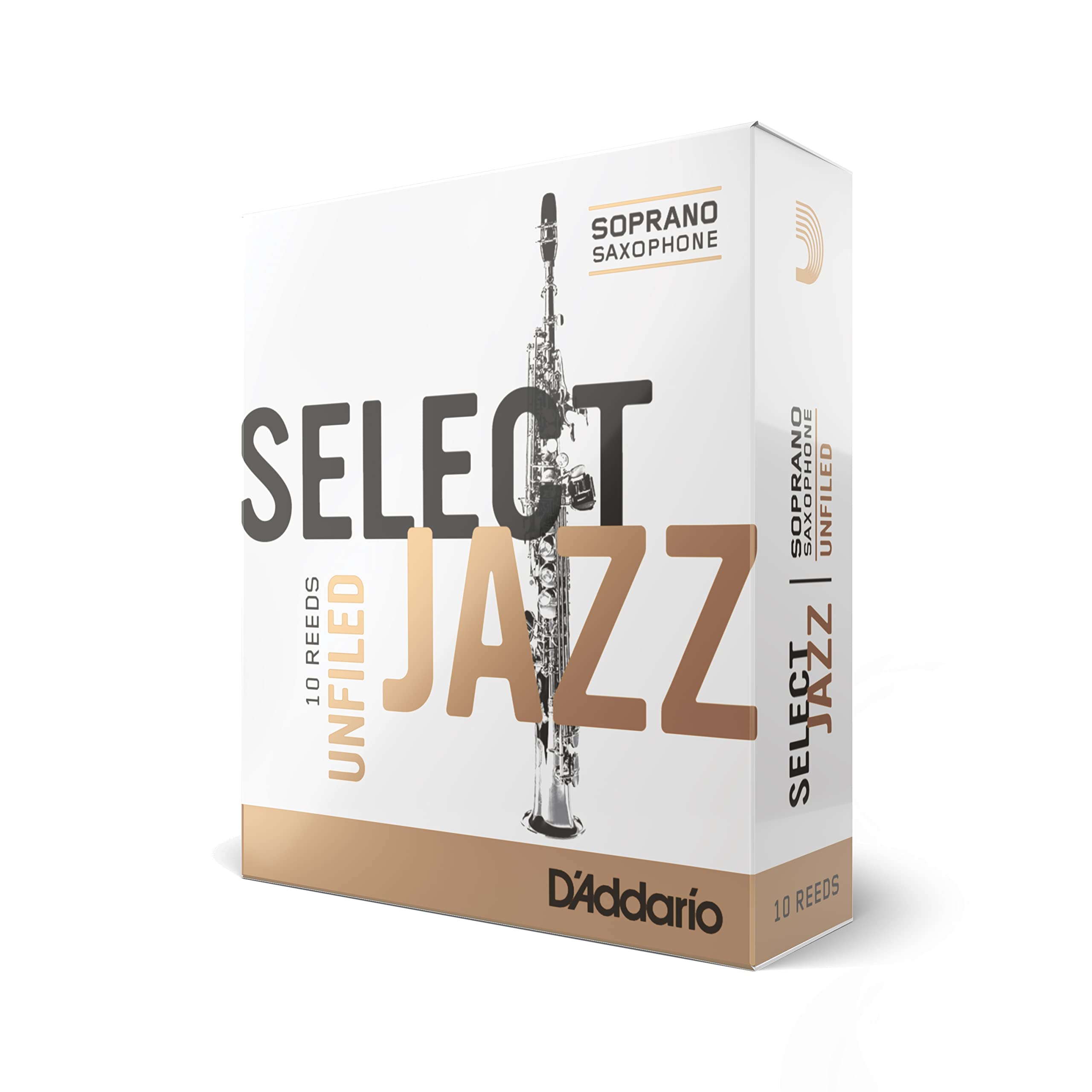 Rico Select Jazz Soprano Sax Reeds, Unfiled, Strength 4 Strength Soft, 10 Pack