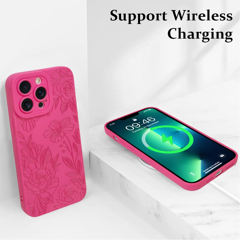 Lsl Case For Iphone 13 Pro Max Hot Pink Floral Flower Pattern Print Case Soft Tpu Full Camera Lens Anti Drop Anti Scratch Shockp