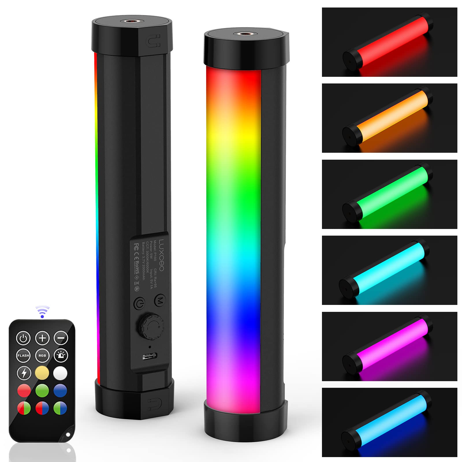 Luxceo Handheld Light Wand, Multicolor Rgb Led Video Light For Photography, 2000Mah Rechargeable Mini Light Stick For Video Shoo