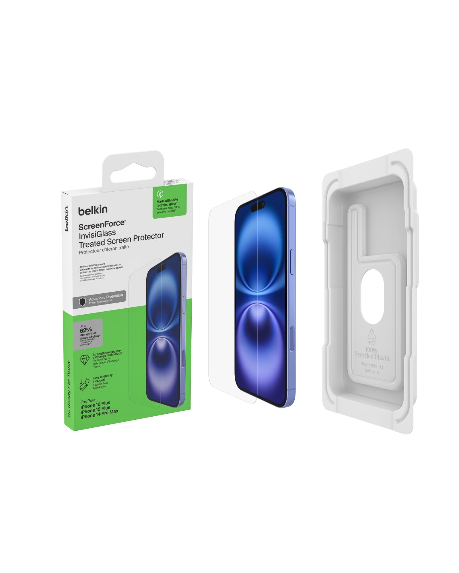 Belkin ScreenForce InvisiGlass Treated Screen Protector for iPhone 16 Plus, iPhone 15 Plus, & 14 Pro Max - Scratch-Resistant Imp