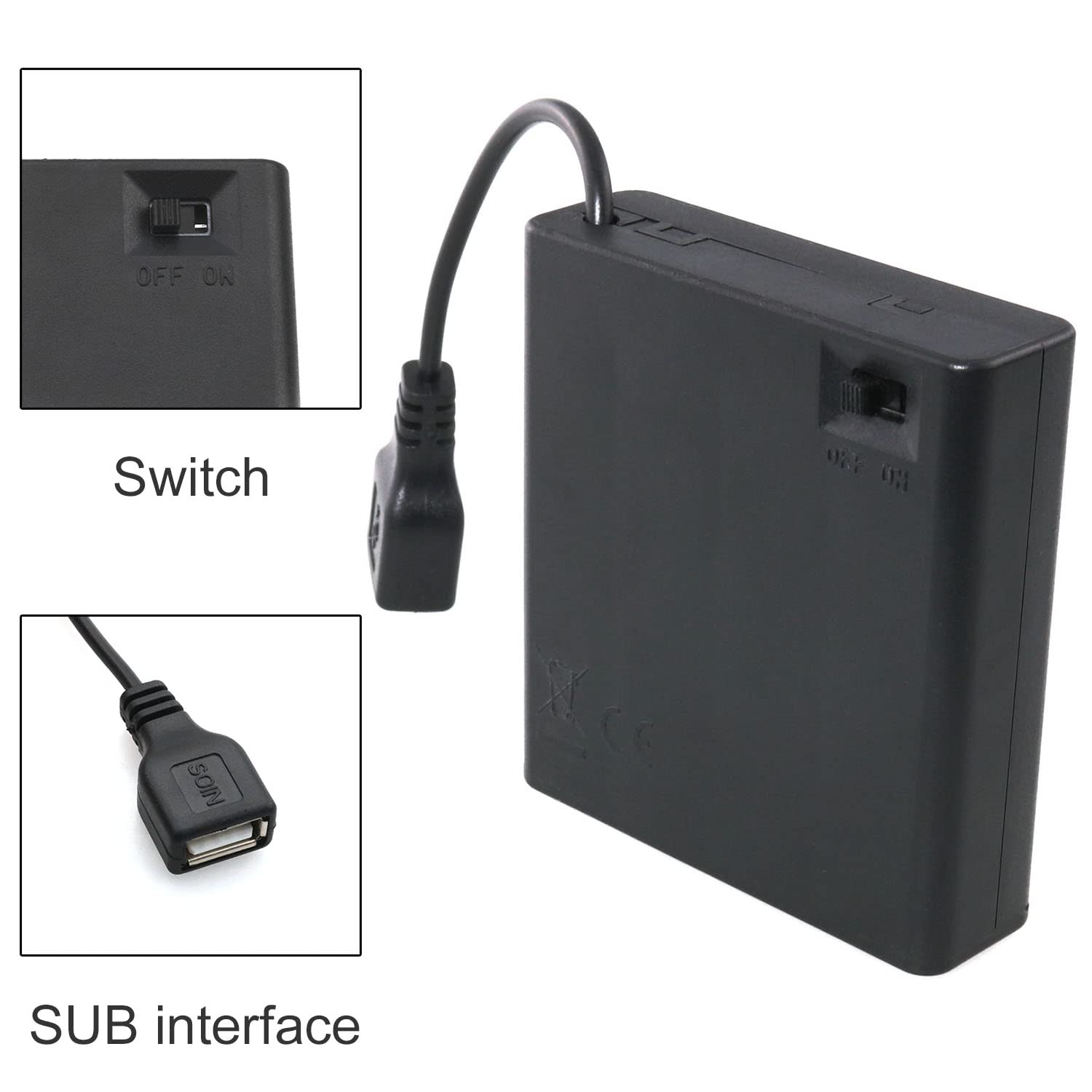 Jjhxsm Usb Female Socket 4 Aa Battery Case Box Holder With On Off Switch