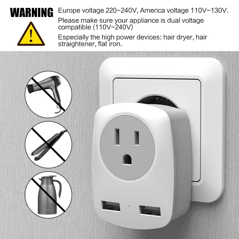 2Pack European Travel Plug Adapter (Not For Uk), Us To Europe Power Outlet Converter, Usa To German Italy Spain France Greece Ic