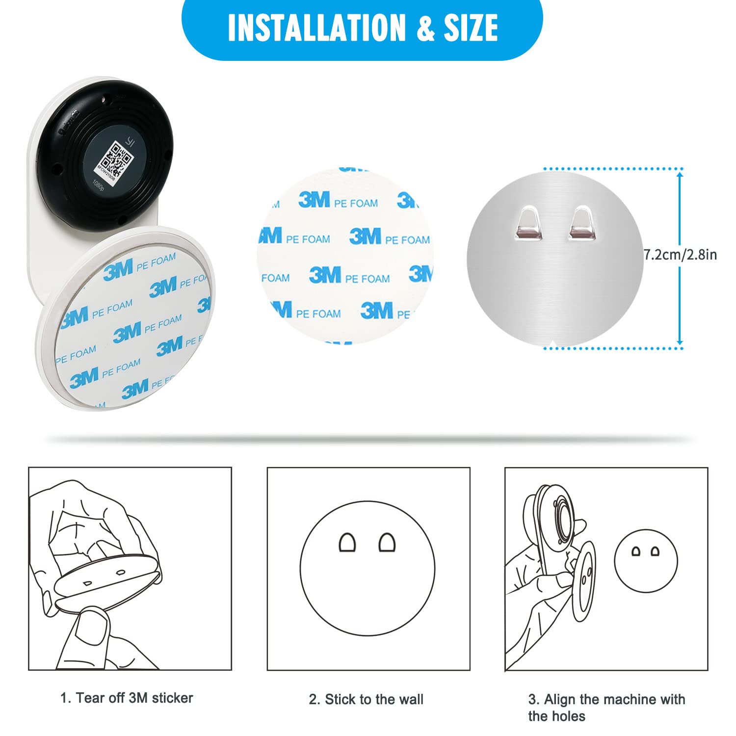 4 Pack Indoor Wall Mount For Yi Home Security Camera, No Punching, Extremely Simple Installation (Camera Is Not Included)
