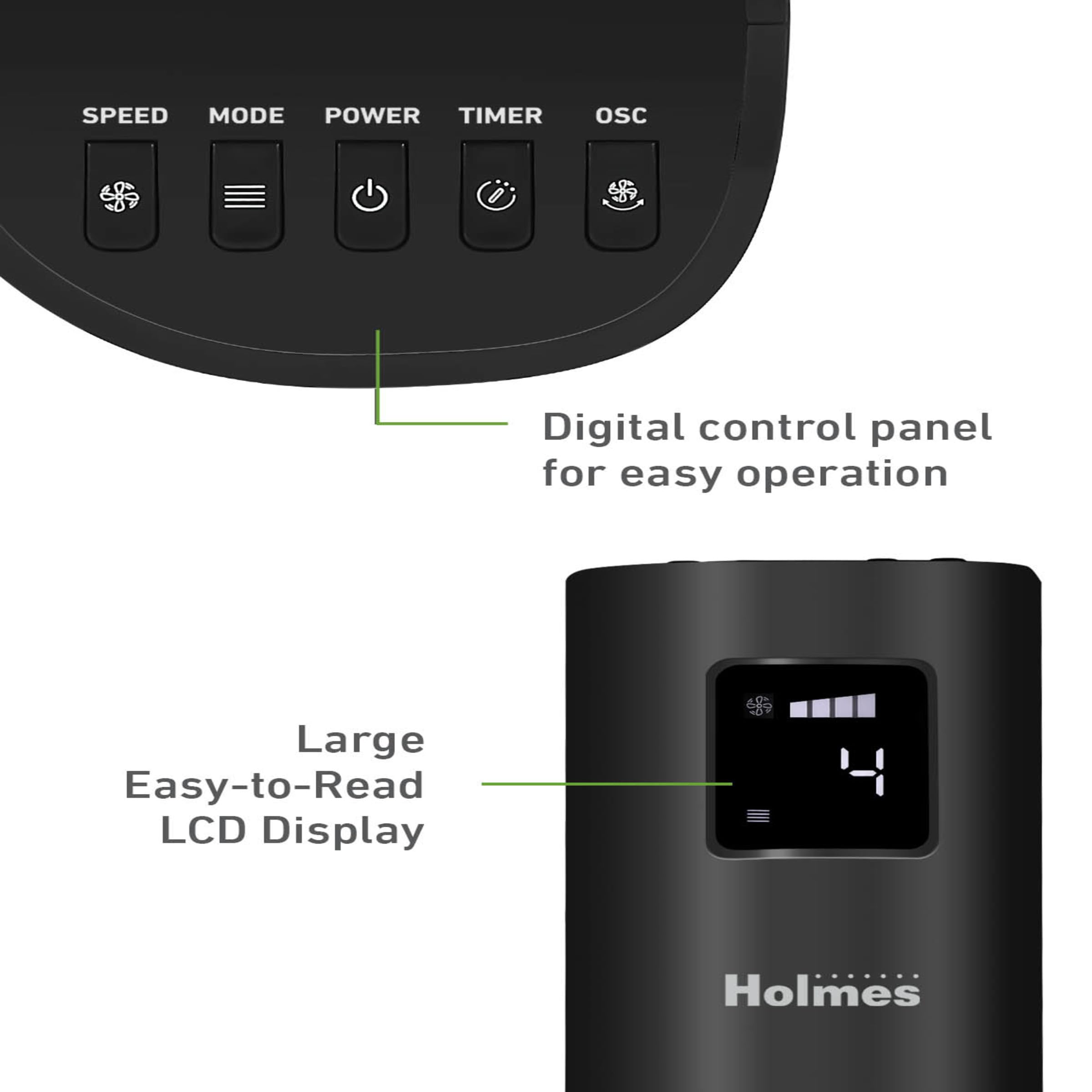 Holmes Stack N Connect 45'' Digital Tower Fan, Clearread Display, Bonus Storage Bag, 90 Oscillation, 4 Speeds, 4 Modes, 8 Hour T